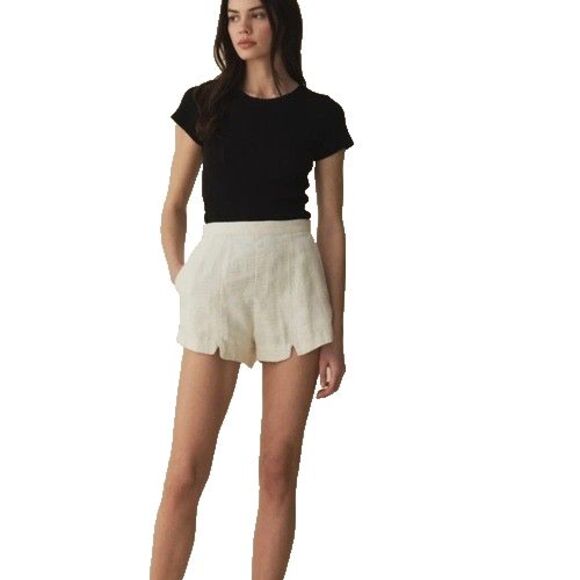 Doen Women’s Maven Linen Cotton Tweed Shorts size 6 NWT High Waist Retro Look - Picture 1 of 10